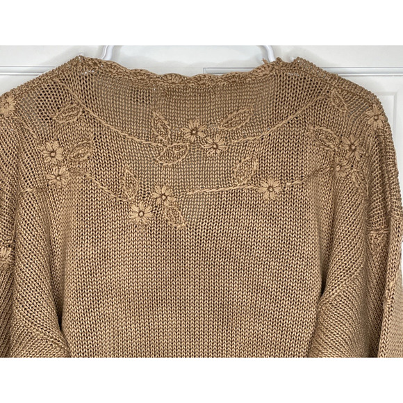 Vintage 90s Express Boho Embroidered Floral V-neck Sweater Sz L Cottagecore Y2K - Picture 9 of 16